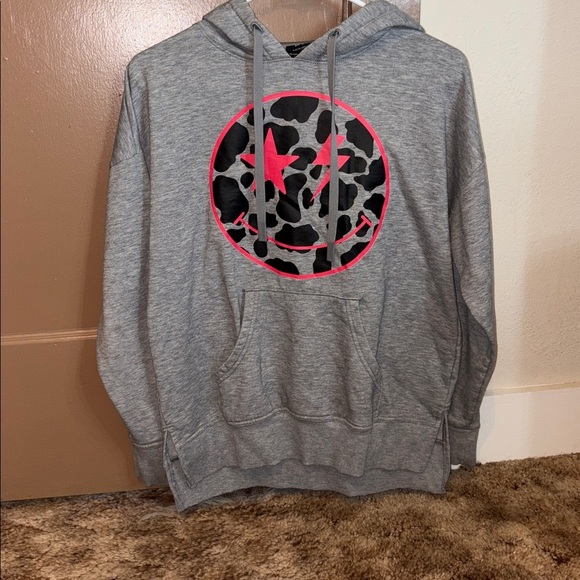 Sweaters - Women Athletic Gray Hoodie with Pink and Black Graphic design size small.